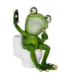 Frog Taking a Selfie Toilet on Figurine