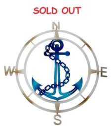 25 1/2 Inches Diameter Powder Coated Laser Cut Metal Wall Compass Rose with Blue Anchor