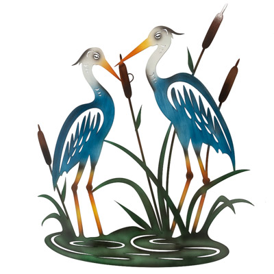 25 Inches High Powder-Coated Egret Couple Wall Hanging
