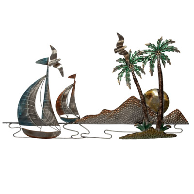 39 Inches Wide x 21 3/4 Inches High Tropical Wall Decor Scene