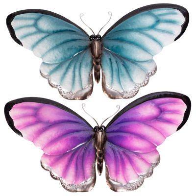 18 1/2 Inches Wide Assorted Colorful Metal Wall Butterfly