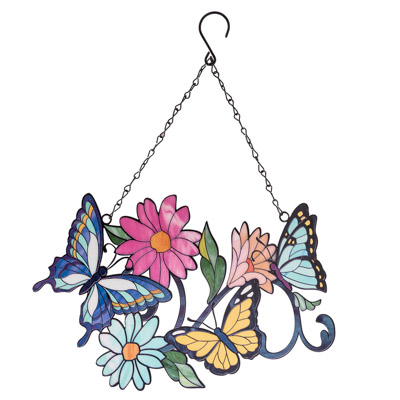 15 1/4 Inches Wide x 12 1/4 Inches High Metal Butterflies Suncatcher