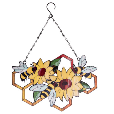 15 1/4 Inches Wide x 12 1/4 Inches High Metal Sunflowers and Bees Suncatcher