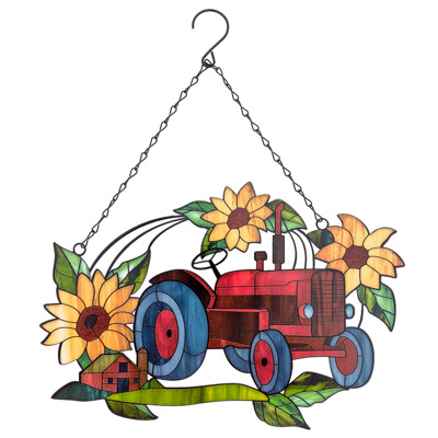 12 1/4 Inches Wide x 9 Inches High Metal Tractor and Flowers Suncatcher