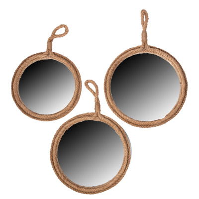 20 Inches, 18 Inches & 17 Inches High Set of 3 Round Rope Wall Mirrors