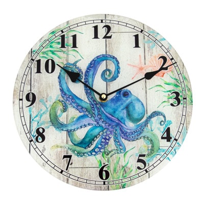 11 3/4 Inches Wide Glass Blue Octopus Clock