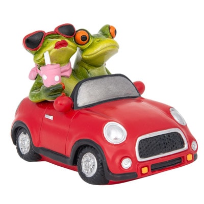5 1/2 Inches Wide x 3 3/4 Inches High Frog Couple in Red Car