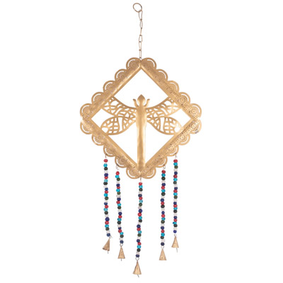 30 Inches Long x 14 Inches Wide Dragonfly Wind Chime with Beads
