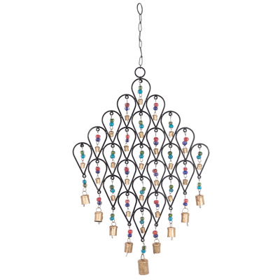 15 Inch Wide Iron Wind Chime with Colorful Beads and Bells