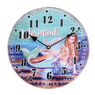 11 3/4 Inches Wide Vintage Glass Mermaid Lounge Clock