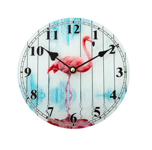 7 3/4 Inches Wide Glass Flamingo Wall Clock