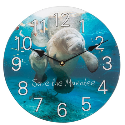 11 3/4 Inches Wide Glass Manatees Clock