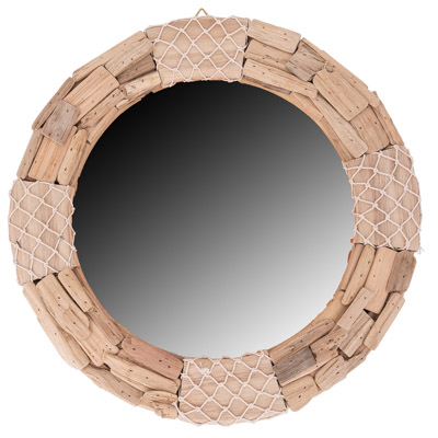 16 Inches Diameter Rustic Round Driftwood Wall Mirror