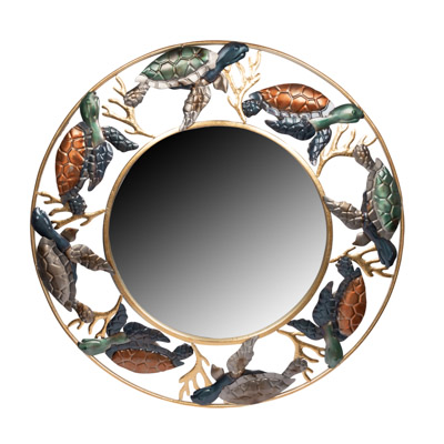 33 Inches Wide Metal Turtles Beveled Mirror