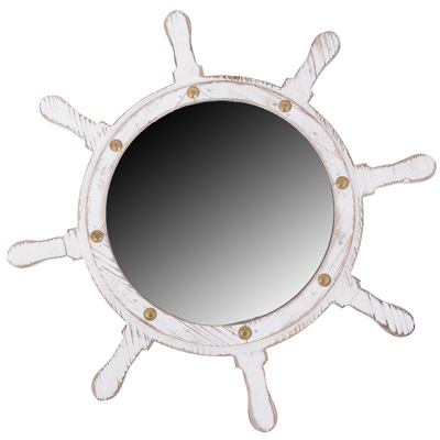 24" Diameter Rustic White Ship Wheel Wall Mirror