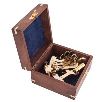 5 Inches Wide Brass Sextant in Wood Box