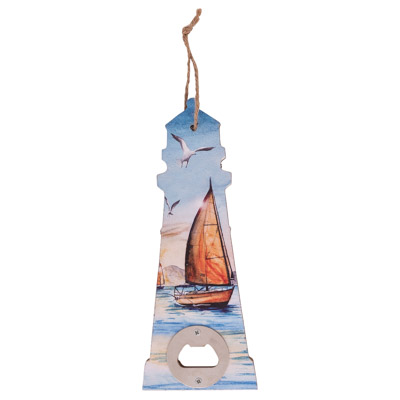 Wood Lighthouse Sailboat Bottle Opener