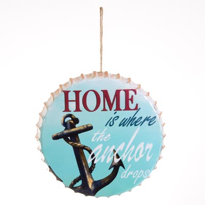 9 3/4" Wide Anchor Drops Is Home Metal Bottle Cap