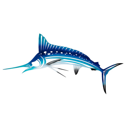 33 1/2 inches Long x 16 inches High Powder Coated Laser Cut Metal Wall Marlin