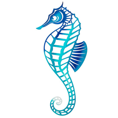 31 Inches High x 23 1/2 Inches Wide Powder Coated Laser Cut Metal Wall Seahorse