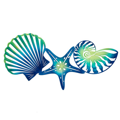 31 Inches Wide x 15 Inches High Powder Coated Metal Wall Seashells