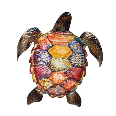 11 1/4 Inches High x 10 1/2 Inches Wide Colorful Metal Wall Sea Turtle