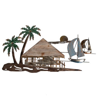 34 Inches Wide x 17 1/2 Inches High Tropical Resort Wall Decor