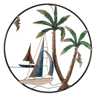 23 3/4 Inches Diameter Sailboats and Palm Trees Wall Decor