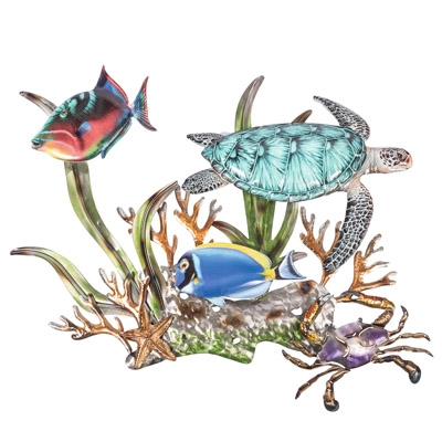 28 Inches High x 23 1/2 Inches Wide Turtles and Fish Metal Wall Decor