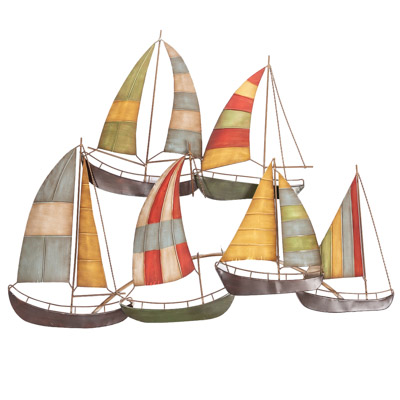 33 Inches W x 27 Inches H Colorful Metal Sailboats Wall Decor
