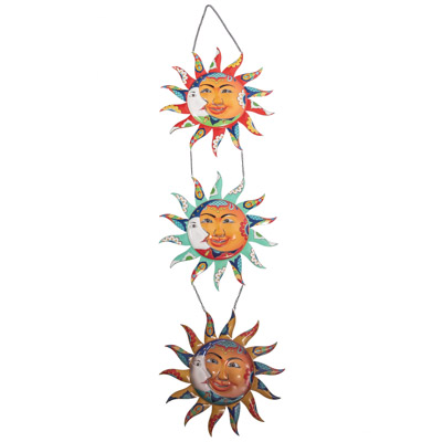 46 1/2 Inch Long x 15 Inch Wide Colorful Metal Triple Celestial Wall Decor