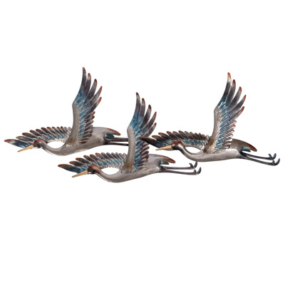 39 1/4 Inches Wide x 16 1/2" Inches High Metal Flying Cranes Wall Decor