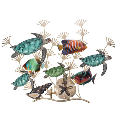 41 Inches Wide x 31 3/4 Inches High Turtles and Fish Metal Wall Decor