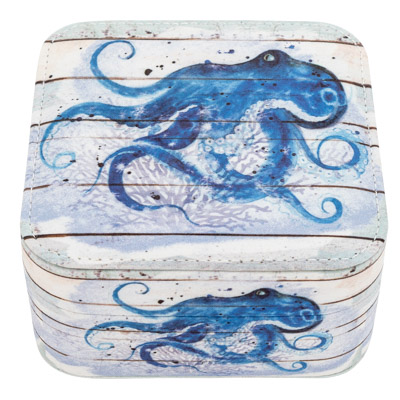 5 1/4 inches Wide x 2 1/2 inches High Blue Octopus Jewelry Box