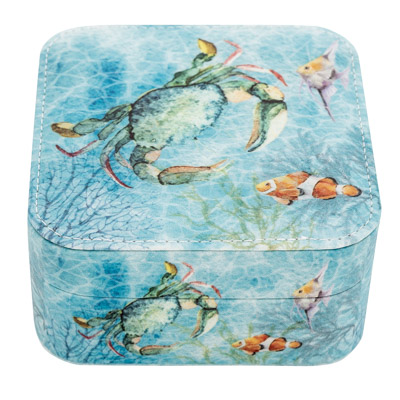 5 1/4 Inches Wide x 2 1/2 Inches High Aqua Crab Jewelry Box