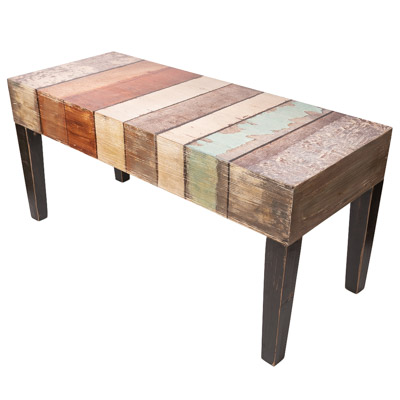 18 Inches High x 39 Inches Wide x 16 Inches Deep Wooden Planks Design Coffee Bench