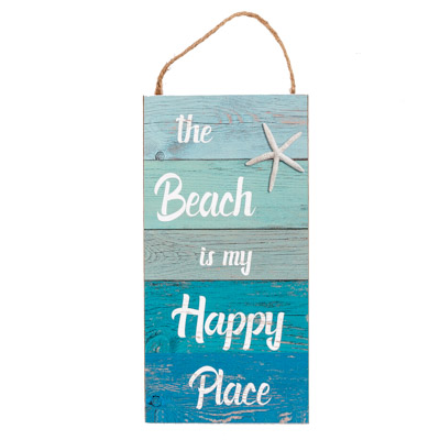 10 1/4 Inches High x 5 Inches Wide Beach Happy Place Sign