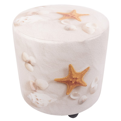15 3/4 Inches Wide Round Leatherette Sand and Shells Stool