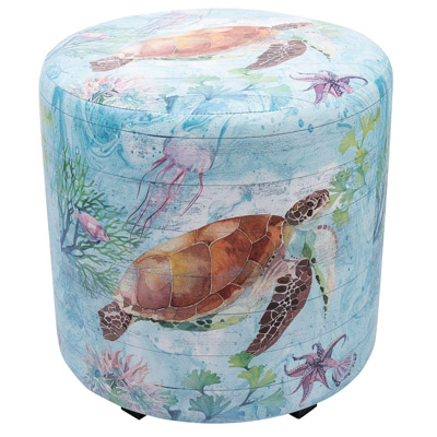 15 3/4 Inches Wide Round Turtle Watercolor Leatherette Stool