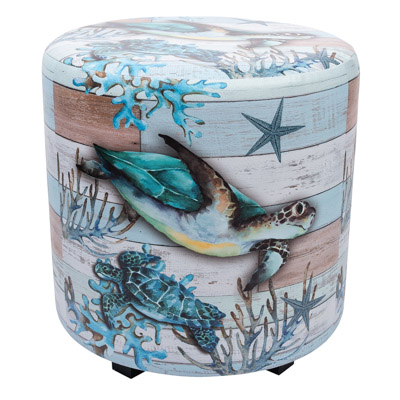 15 3/4 Inches Wide Round Turtle Planks Leatherette Stool