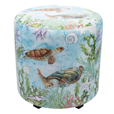 15 3/4 Inches Wide Round Sea Turtles Leatherette Stool