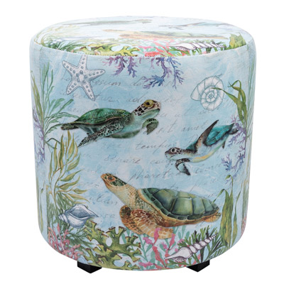15 3/4 Inches Wide Round Sea Turtles Leatherette Stool