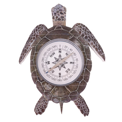 10 Inches High x 7 1/4 Inches Wide Wooden Turtle Compass