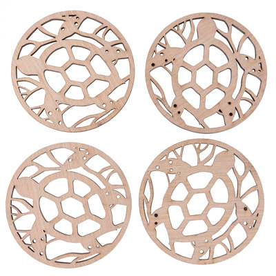 4 Inches Wide Set of Four Sea Turtle Coasters