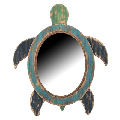 15 3/4 Inches Wide Wood Sea Turtle Wall Mirror