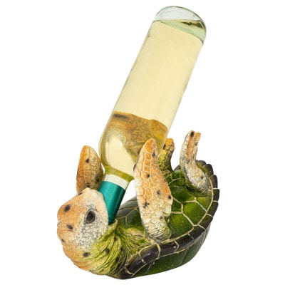 9 Inches Long x 6 1/2 Inches High Drinking Green Turtle Bottle Holder