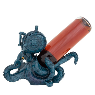 7 1/2 Inches High Blue Steampunk Octopus Bottle Holder