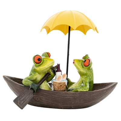 7 Inches Wide Frog Couple in Boat