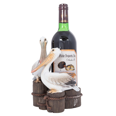 8 Inches High White Pelicans Bottle Stand