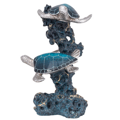 19 1/4"High Double Blue Sea Turtles on Coral
